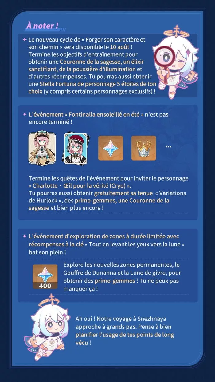 Aperçu des événements de la version Luna VIII « Fontinalia ensoleillé en été » - Partie II