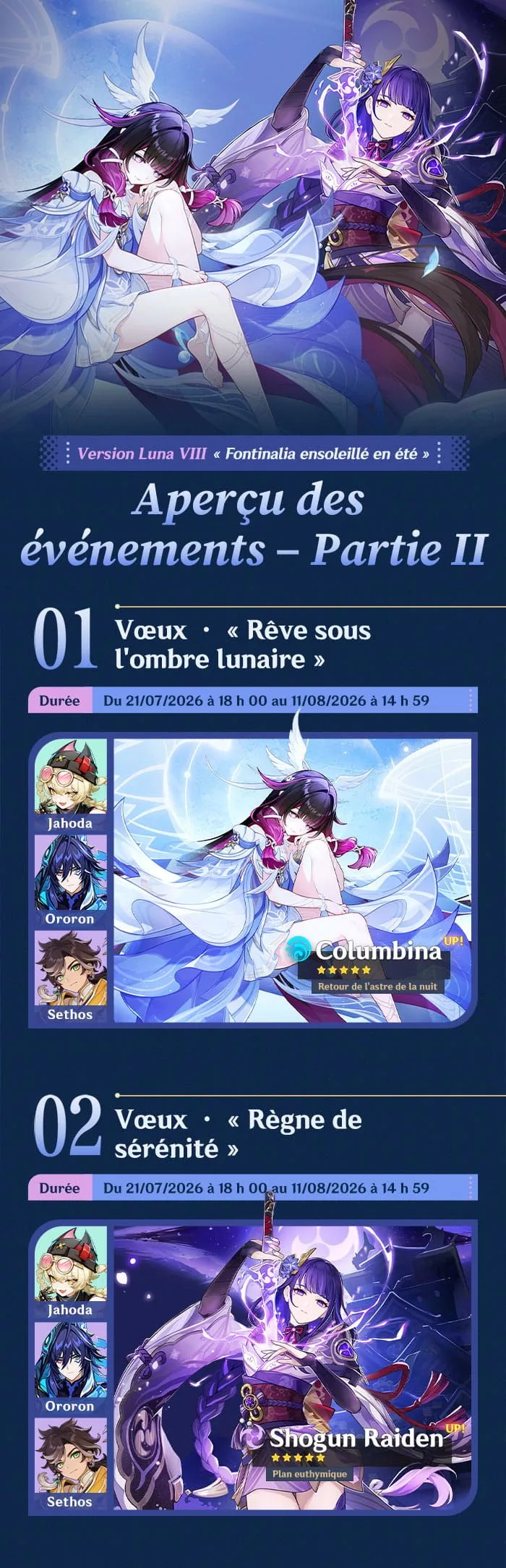 Aperçu des événements de la version Luna VIII « Fontinalia ensoleillé en été » - Partie II