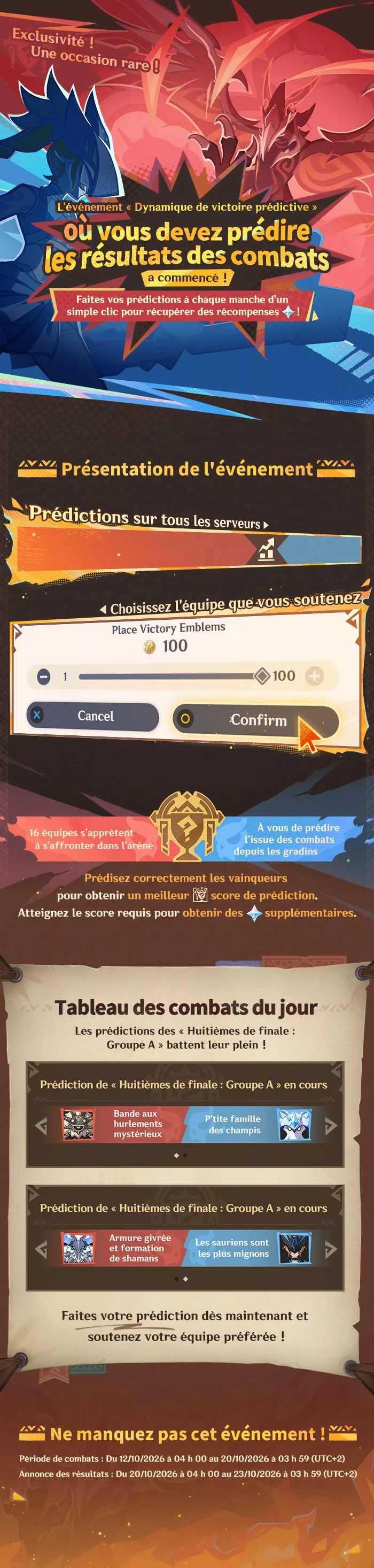 L'événement « Dynamique de victoire prédictive » est désormais disponible. Participez pour obtenir des primo-gemmes !